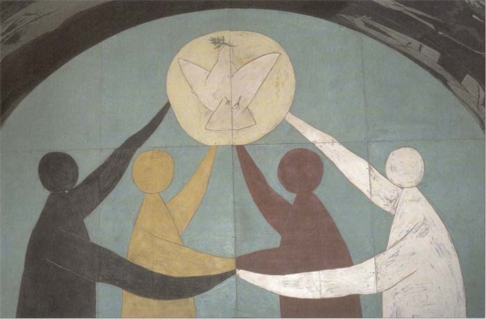Foto las cuatro equinas del Mundo Cuadro de Picasso en la capilla de Vallauris (1952)