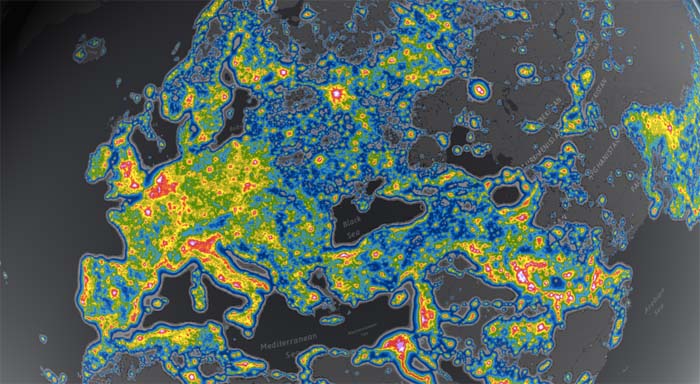 LED, Atlas mundial de la contaminación lumínica - cielos contaminados - contaminación lumínica - iluminación