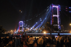 Argentina, iluminacion, puente colgante, Rosario