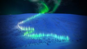 estación de esquí, saariselka, finlandia, aurora boreal, iluminación, LED